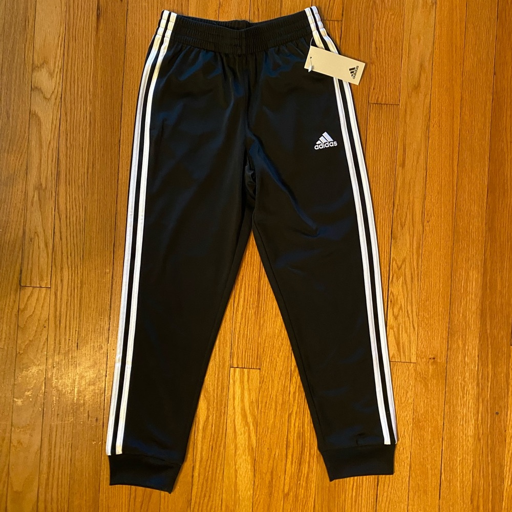 Adidas Kids Black Joggers with White Stripes. New with tags